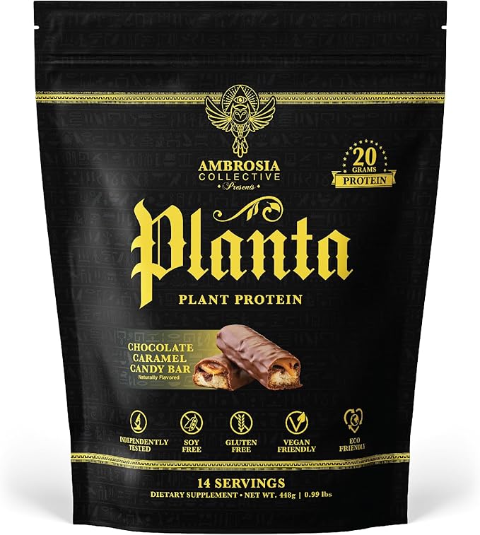Ambrosia Planta - Premium Plant-Based Protein | Vegan &amp Keto Friendly | Gourmet Flavors with No Bloating or Stomach Upset | Gluten &amp Soy Free | No Added Sugar | 14 Servings | (Candy Bar)