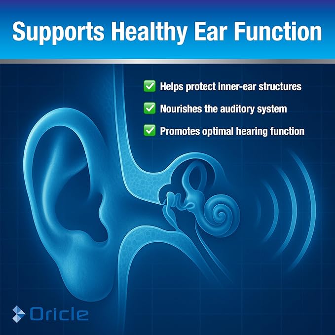 Oricle Targeted Hearing Support – Natural Hearing Health Supplement with Ginkgo Biloba CoQ10 Turmeric &amp Zinc – Promotes Ear Function Circulation &amp Wellness – 60 Vegan Capsules