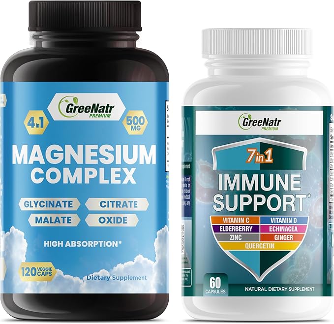 Magnesium Supplement with Glycinate Citrate Malate &amp Oxide Plus Immune Support with Vitamin C D3 Zinc 50mg Quercetin Echinacea Purpurea Sambucus Elderberry and Ginger