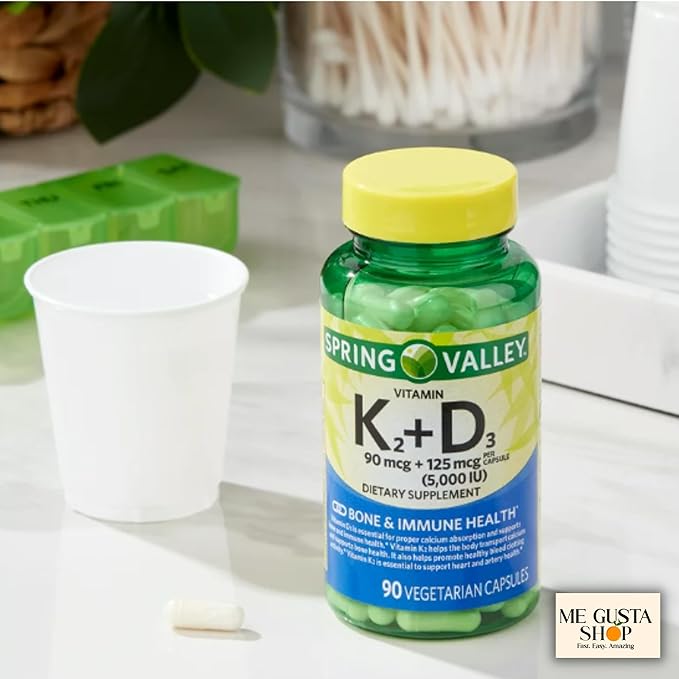 Spring Valley Vitamin K2 90mcg + D3 125mcg 90 Count Vegetarian Capsule + me Gusta Sticker