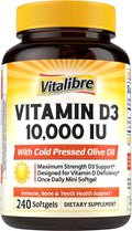 Maximum Strength Vitamin D3 10000 IU (250mcg) Highly Bioavailable with Cold Pressed Olive Oil Immune Bone &amp Teeth Health Support No Soy Sunshine Vitamin 240 Mini Softgels