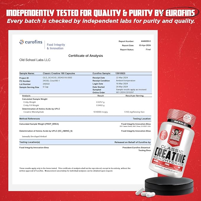 Old School Labs 5000mg Creatine Monohydrate Capsules With BioFit™ (Max Strength) Supports Muscle Growth &amp Recovery Performance Cognitive Health - Creatine Pills for Men &amp Women Made in USA