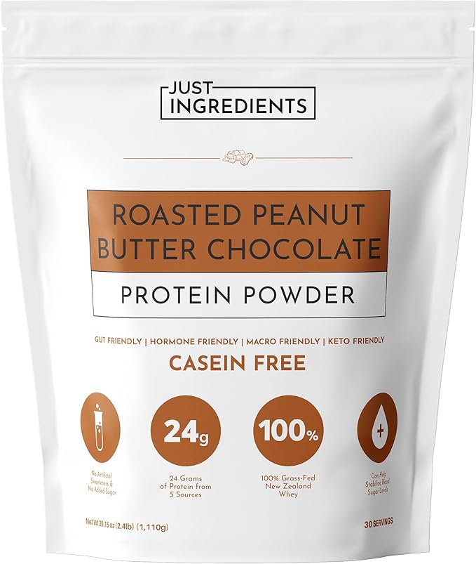 Roasted Peanut Butter Chocolate Protein Powder – 30-Serving Blend with 100% Grass-Fed Whey &amp Organic Plant Proteins – Rich Cocoa &amp Roasted Peanut Flavor – Supports Muscle Recovery &amp Energy