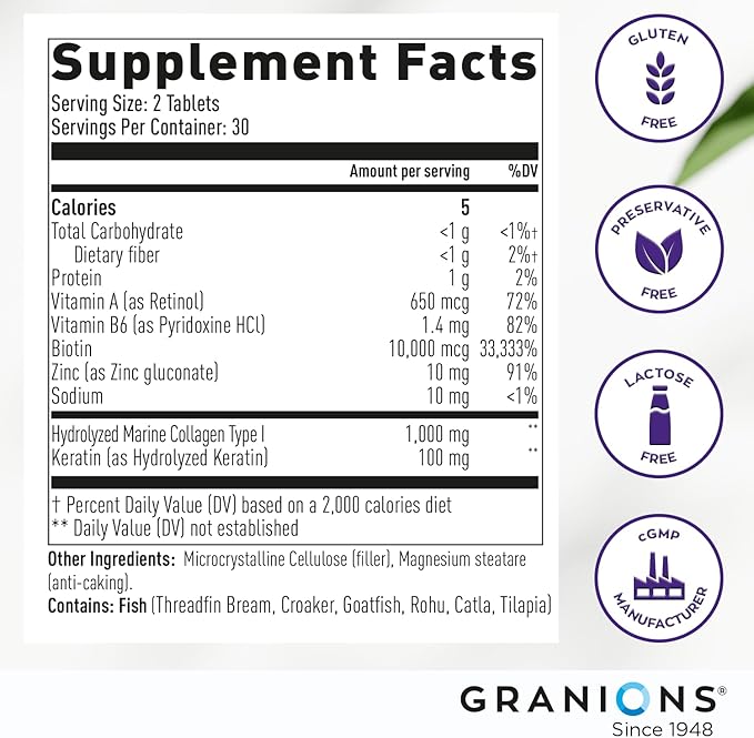Granions Marine Collagen Pomegranate Powder Biotin Keratin Collagen Complex and Collagen Complex CoQ10 Bundle