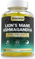 Ashwagandha Gummies - Lions Mane Gummies Ashwagandha Lion's Mane Supplement with Shilajit Sea Moss Black Seed Oil for Adults - Energy Cognitive &amp Immune Support
