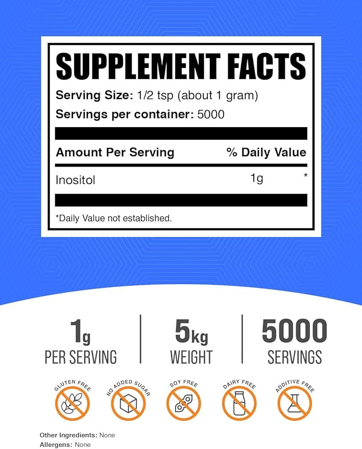 BulkSupplements.com Inositol Powder - Inositol Supplement Vitamin B8 Supplement - Unflavored &amp Gluten Free 1g per Serving 1kg (Pack of 5) (11 lbs)