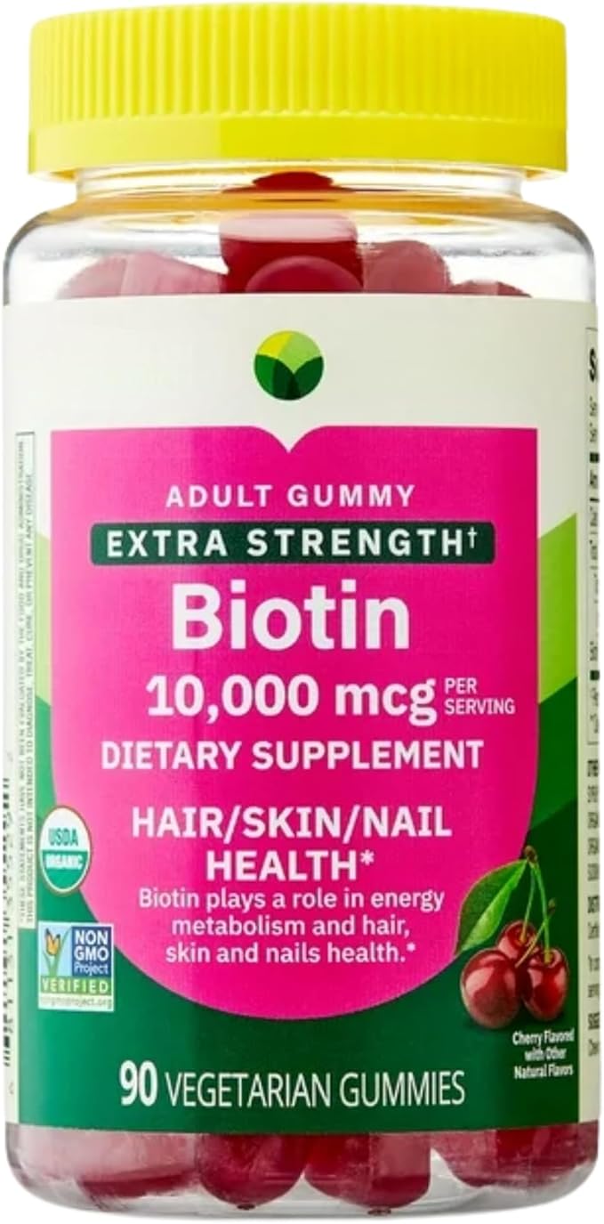 KP+ Biotin | Biotin10000 mcg Gummies Extra Strength | Supports Hair Skin &amp Nail Health | 90 Vegetarian Gummies | Cherry Flavor | Pack of 2
