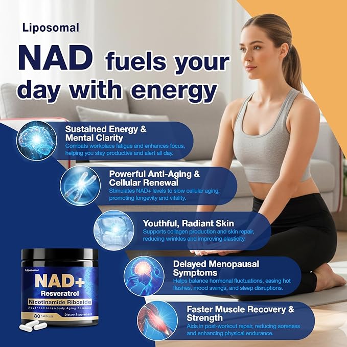 NAD Supplement - NAD Nicotinamide Riboside Resveratrol 900mg Liposomal NAD Supplements for Women and Men Supports Cellular Energy Anti-Aging Brain &amp Muscle