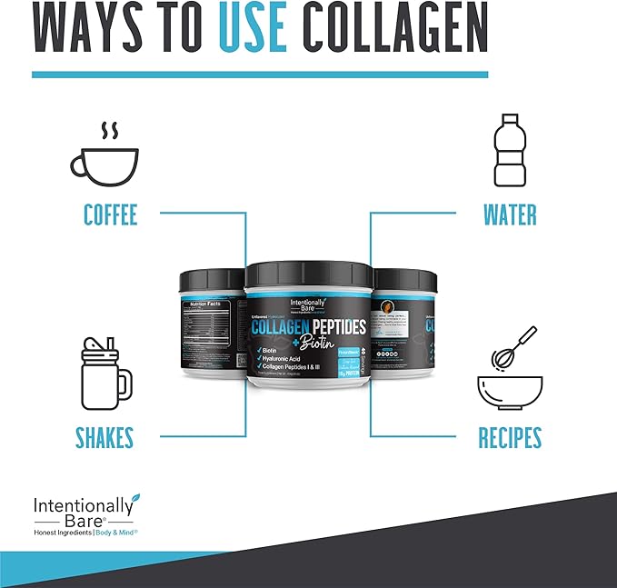 Intentionally Bare Collagen Powder Unflavored - Collagen Peptides Powder with Biotin &amp Hyaluronic Acid - Non-GMO &amp Grass Fed Collagen Protein Powder with 10g Protein - Keto Collagen Powder 40