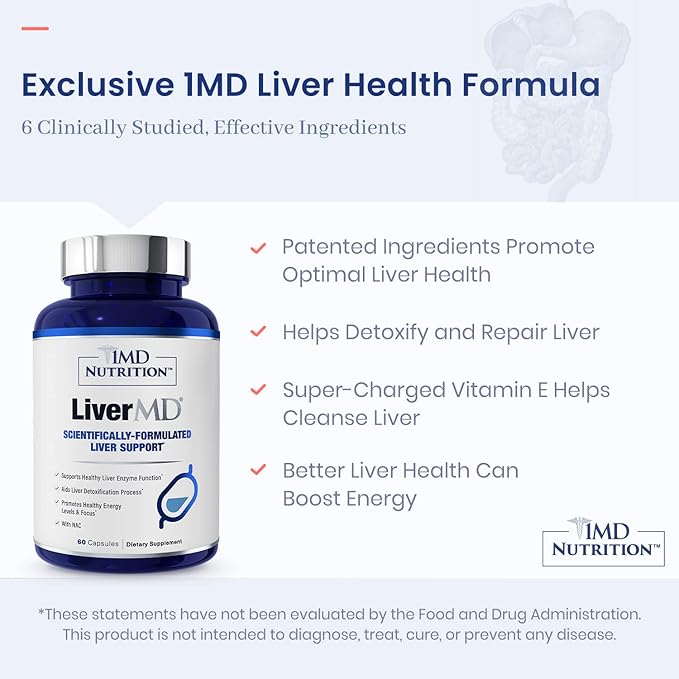 1MD Nutrition 1MD LiverMD - Liver Support Supplement | Siliphos Milk Thistle Extract - Highly Bioavailable for Liver Support | 180 Capsules (3-Pack)