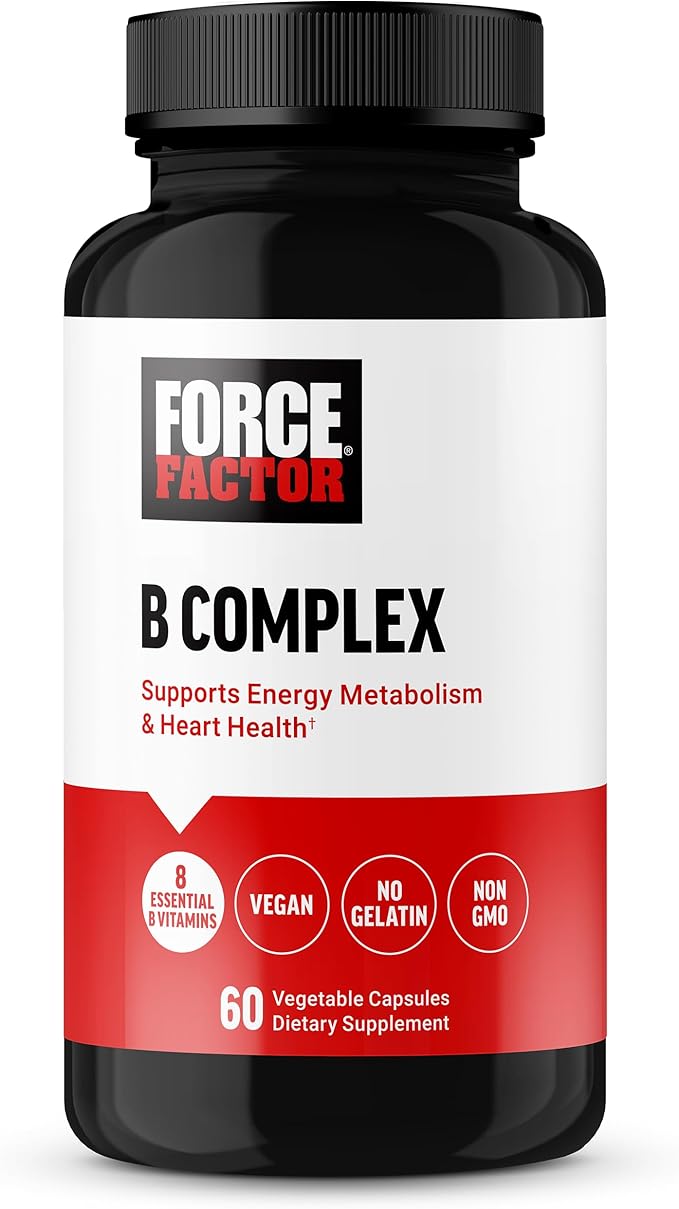Force Factor Creatine Powder 60 Servings and Vitamin B Complex 60 Capsules Bundle for Muscle Gain Strength Energy and Faster Recovery
