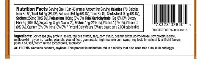 Landau Protein Bar 15 g Protein 1.6oz bar 12 Bars (Peanut Caramel)