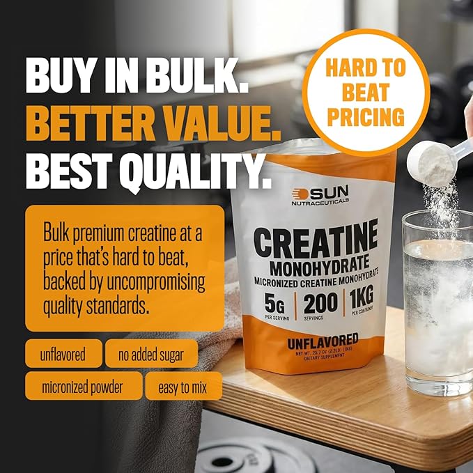 Micronized Creatine Monohydrate Powder 1kg (2.2lbs 200 Servings) - Bulk Creatine Powder Supplements 5g per serv Unflavored Third Party Tested Supports Muscle Strength for Men &amp Women