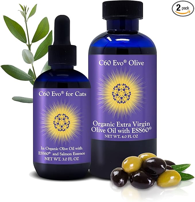 Cat Lover Set 2 Bottles of Pure ESS60 in Extra Virgin Olive Oil 1 for Humans and 1 for Felines Cat Supplements Infused with Natural Salmon Essence Must-Have Pet Supplies and Cat Products