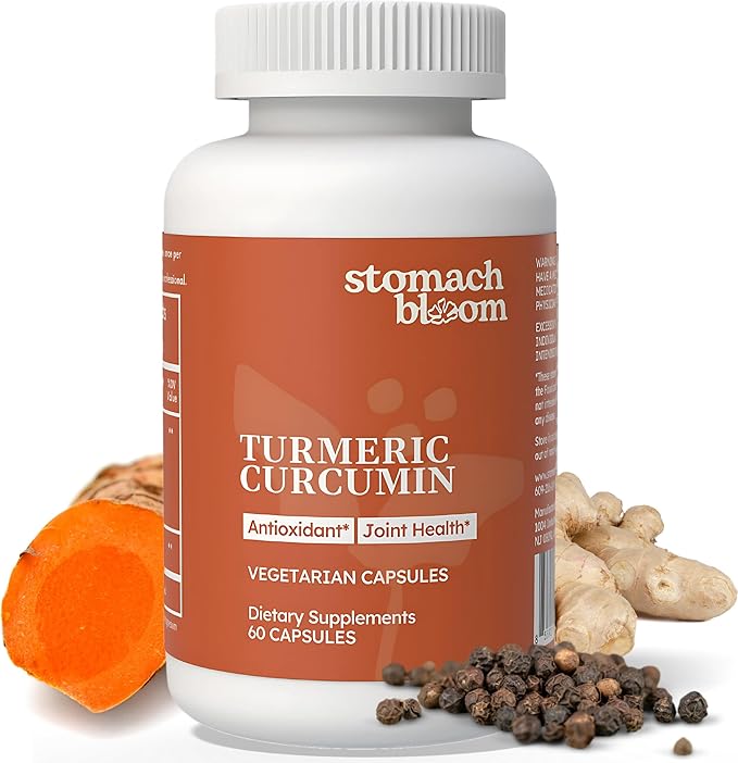 StomachBloom® Turmeric Curcumin with Ginger Boswellia &amp Black Pepper | 100% Bioavailable Patented Micronized Turmeric Enhanced Absorption | Gut + Joint Support Supplement 60 Count