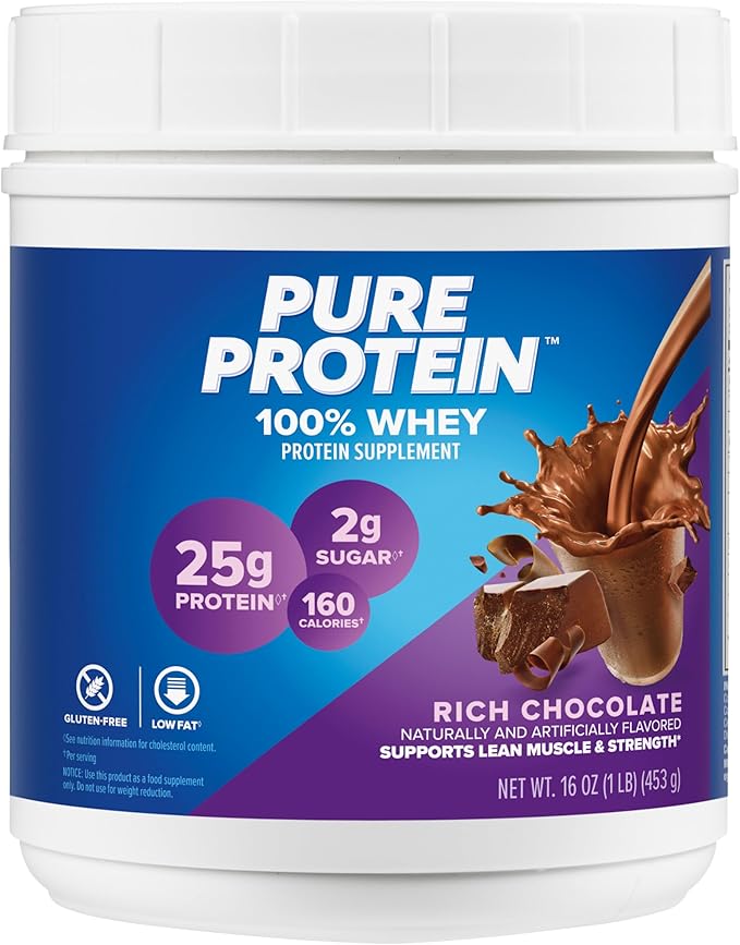 pure protein Powder Bundle - Whey High Protein Gluten-Free Vanilla Cream &amp Chocolate Flavors - 1 lb Each