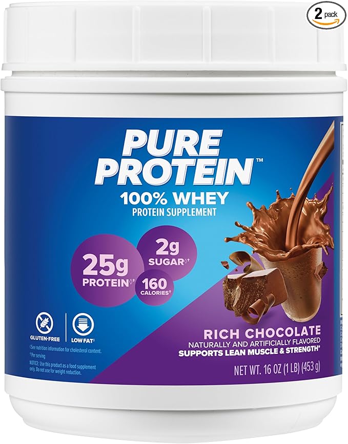 pure protein Powder Bundle - Whey High Protein Gluten-Free Vanilla Cream &amp Chocolate Flavors - 1 lb Each