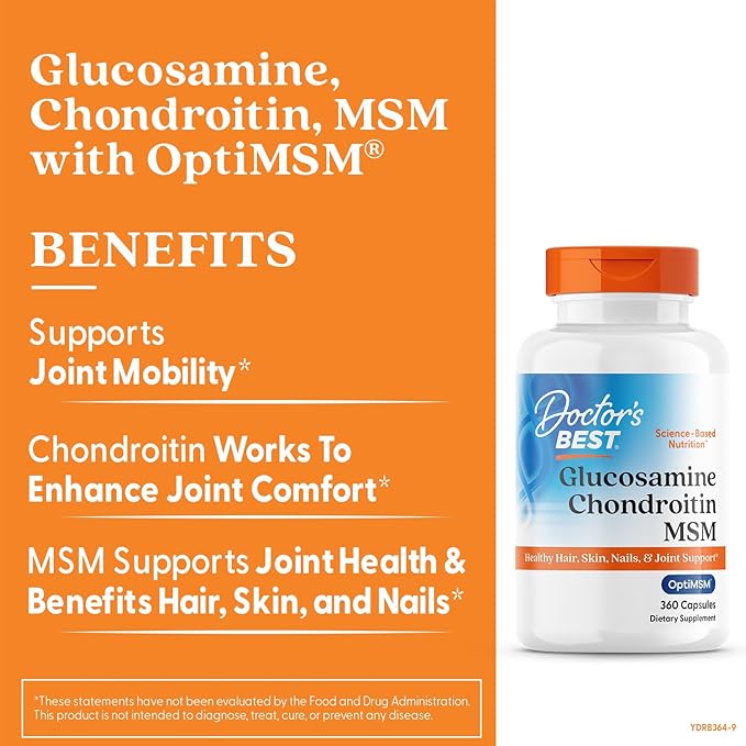 Doctor's Best Glucosamine Chondroitin Msm with OptiMSM Capsules Joint Support Supplement Supports Healthy Joint Structure Function &amp Comfort Non-GMO Gluten Free Soy Free 360 Count