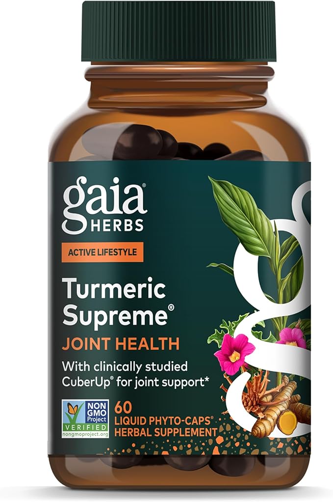 Gaia Herbs Turmeric Supreme Joint Health - Joint Support Supplement with Cucumber Quercetin Black Pepper Ginger Root Curcuminoids &amp More* - 60 Liquid Phyto-Caps (30 Servings)