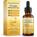 NATURESECRETS B-Complex Methylated Drops with B12 B6 B1 Fast Sublingual Absorption Essential B Vitamins for Energy &amp Nervous System Support Raspberry Flavor 120 mL / 4 fl oz