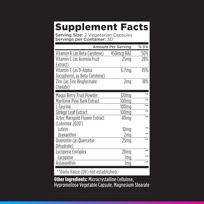 Livingood Daily Eye Support 13-in-1 Vision Supplement with Lutein Zeaxanthin Astaxanthin Vitamin A Lycopene Maqui Berry &amp More Promotes Healthy Eyes Blue Light Protection Vegan 60 Capsul