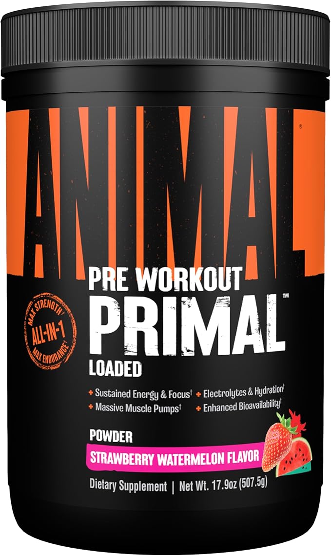 Animal Primal Muscle Hydration + Preworkout Powder – Contains Beta Alanine 3DPump Caffeine &amp Electrolytes – Improves Energy Focus Endurance &amp Absorption – Strawberry Watermelon Flavor 17.