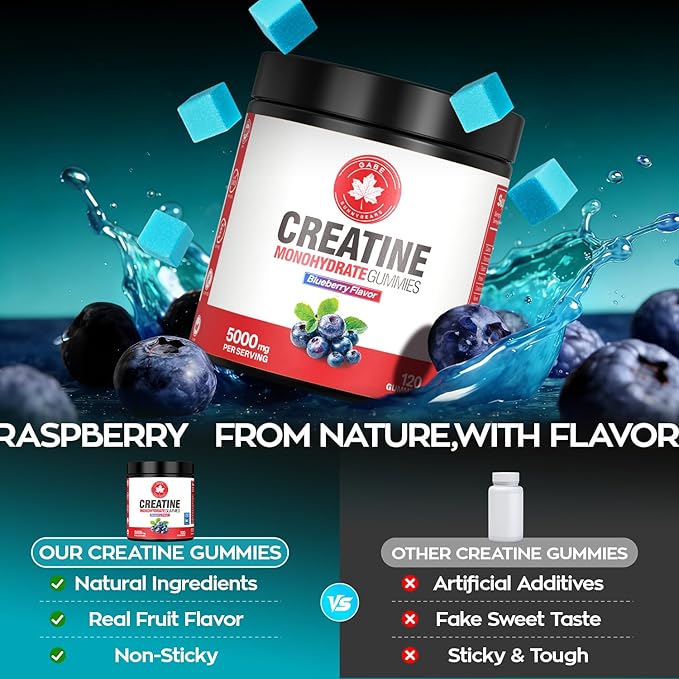 Creatine Gummies NSF Certified 5g Creatine Monohydrate per Serving with Taurine &amp B12 Blueberry Flavor 120 Count for Men &amp Women