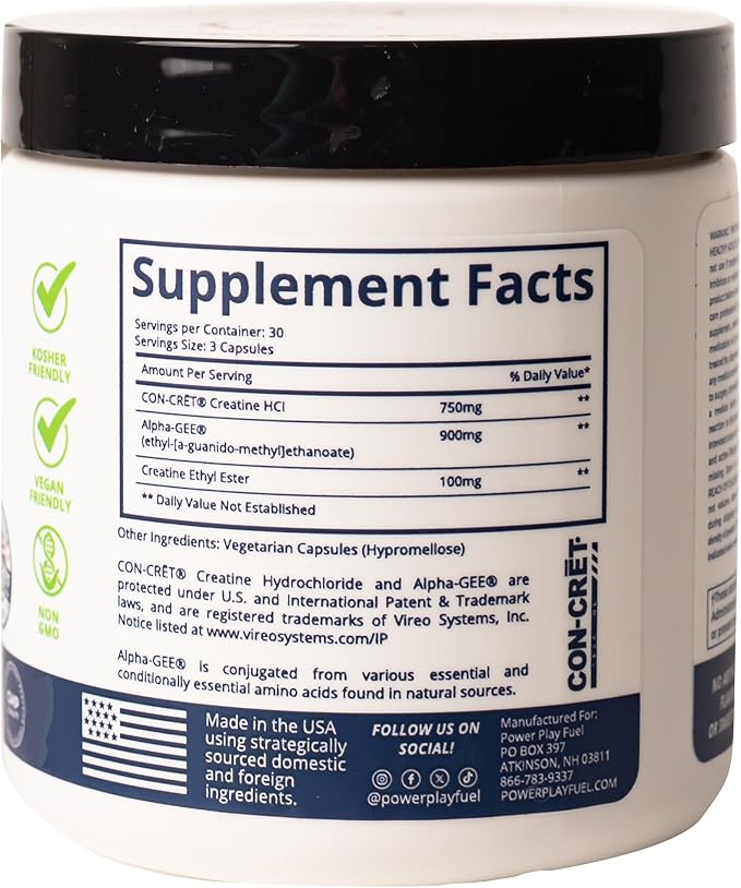 CREATINE HCl + Recovery Capsules for Men and Women Muscle &amp Brain Health Cognitive Function Immune Support - 90 Vegetable Capsules