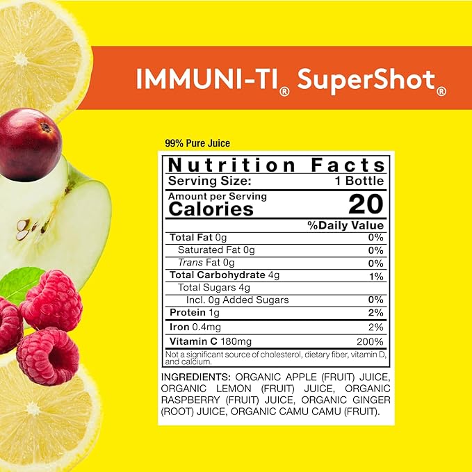 Sol-ti IMMUNI-TI SuperShot Drink Immunity Boost SuperFood Cold-Pressed Organic Fruits and Ginger Juice Blend 12 Pack (2.1 Fl oz)