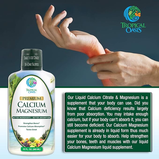 Premium Liquid Calcium Magnesium Citrate - Natural formula w/ support for strong bones - Liquid Vitamin Supplement w/ Calcium Magnesium Boron &amp Vitamin D3 – Up to 98% Absorption Rate- 32oz 64 S