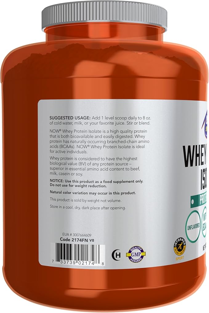 NOW Foods Sports Nutrition Whey Protein Isolate 25 g With BCAAs Unflavored Powder 5-Pound