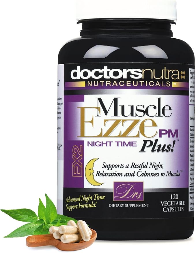 Doctors Nutra Muscle Ezze PM Plus - 3000mg - Relaxant with Magnesium Glycinate - Gluten Free – 120 Capsules