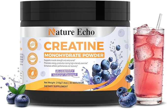 Creatine Monohydrate Powder - Blueberry - 30 Servings - 5g of Creatine Monohydrate - Supports Muscle ATP Production Energy Strength - Vegan Gluten Free