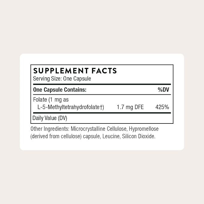 THORNE - 5-MTHF - Methylfolate (Active B9 Folate) Supplement - Supports Cardiovascular Health Fetal Development Nerve Health Methylation &amp Homocysteine Levels* - 60 Servings - 5-MTHF 1mg