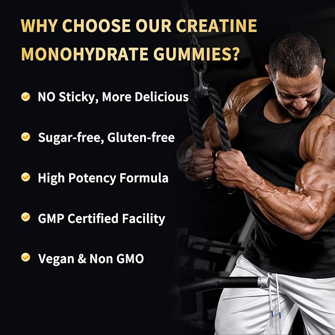 Creatine Monohydrate Gummies 5000mg for Men &amp Women - Sugar Free Pre-Workout Supplement Chewables for Muscle Strength Muscle Builder Energy Boost Mixed Berry Flavor 120 Count