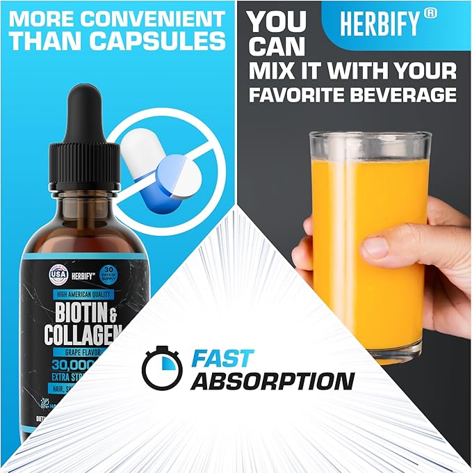 HERBIFY Bundle - K2 and D3 Drops &amp Biotin and Collagen Drops - Bone Strength &amp Hair Skin Nails Support