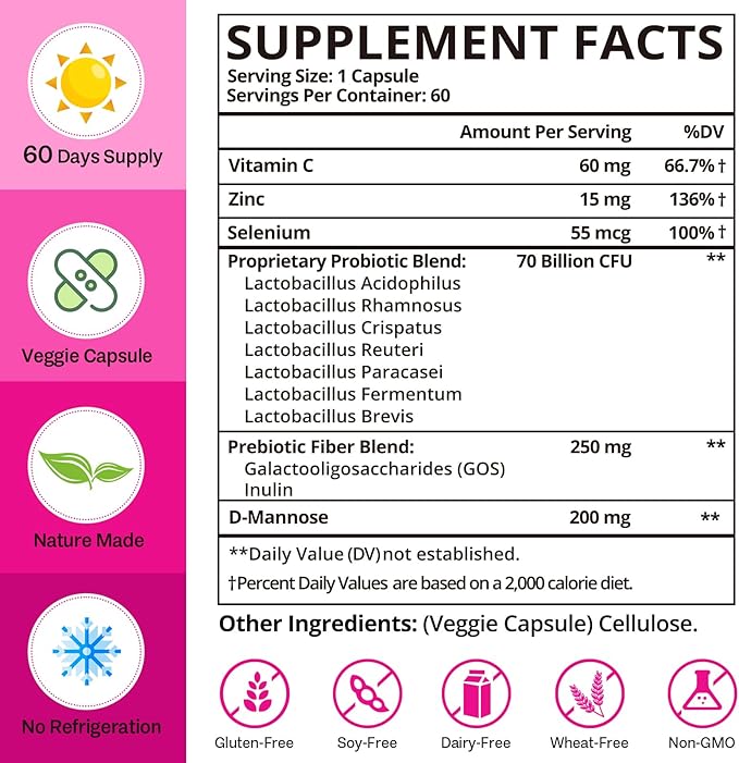 Vaginal Probiotics 70 Billion CFU Probiotics for Women 13-in-1 Womens Probiotic &amp Organic Prebiotics for Vaginal Urinary pH Balance Immune Gut &amp Digestive Bloating Health - 4 Months Sup