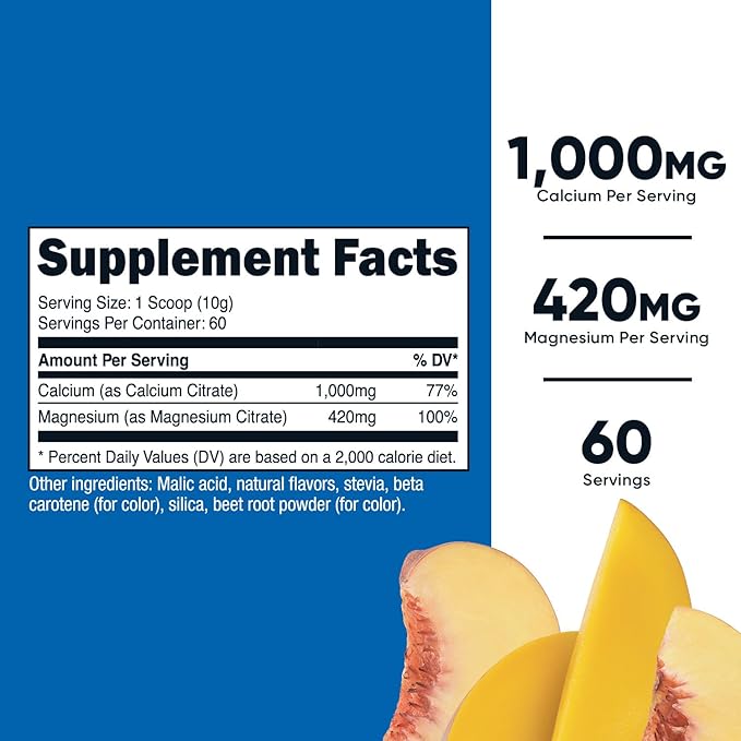 Nutricost Calcium Magnesium Powder (Peach Mango 60 Servings) - Bone Support Non-GMO Gluten Free (from Calcium Citrate and Magnesium Citrate)
