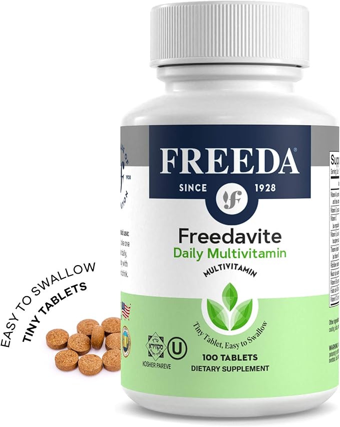 Freedavite Tiny Tablet - Moderate Multivitamin for Men and Women - Vitamin A C D E B1 B2 B6 B12 Biotin Calcium Zinc Iron Magnesium Manganese Copper Selenium Iodine - 100 Count