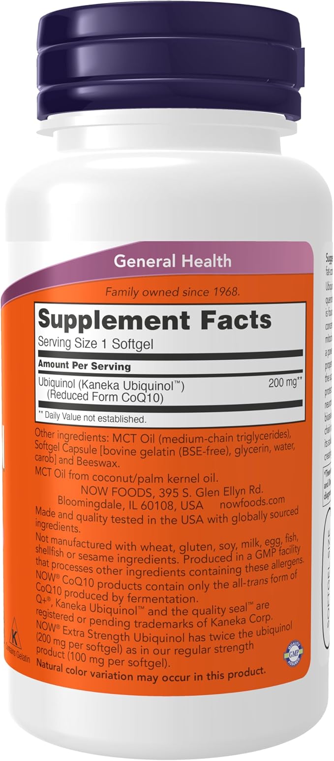 Now Supplements Ubiquinol 200 mg High Bioavailability (The Active Form of CoQ10) 60 Softgels (Pack of 2)