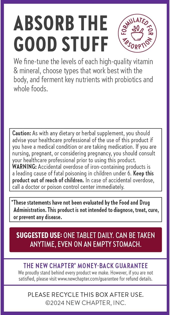 New Chapter Iron Supplement Whole-Food Fermented Iron Complex Made with Organic Vegetables &amp Herbs + One Daily Non-Constipating Dose- 60ct 2 Month Supply