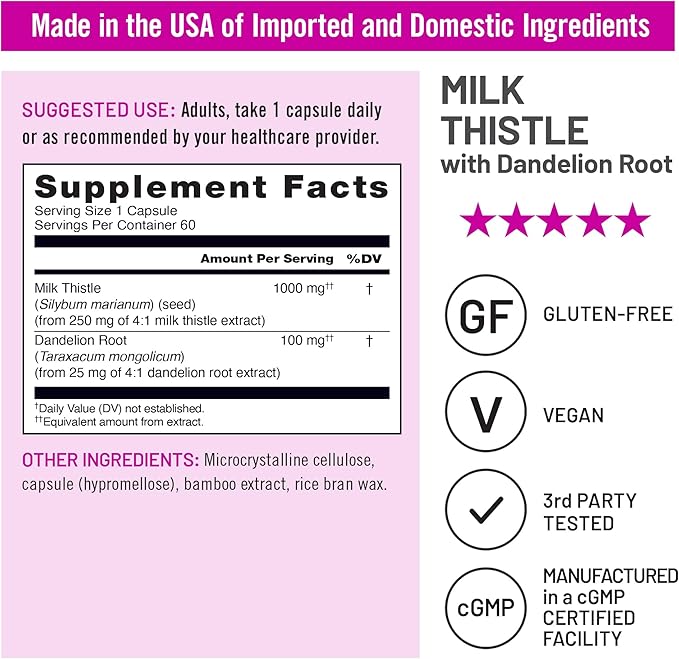 NatureWise [1] Milk Thistle + Dandelion Root - Vegan Non-GMO 60 Capsules[60-Day Supply] + (Pack of 2) Turmeric Curcumin 500mg + Bioperine Black Pepper - 30 Softgels[30-Day Supply]