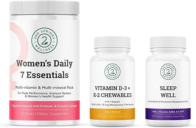 Women's Daily 7 Essentials Vitamin D3 + K2 Chewables &amp Sleep Well Bundle