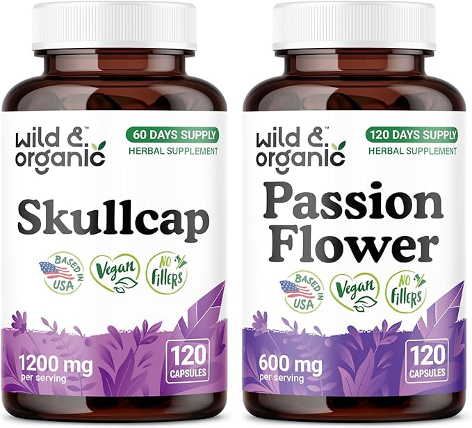 Wild &amp Organic Skullcap 120 Capsules &amp Passion Flower 120 Capsules