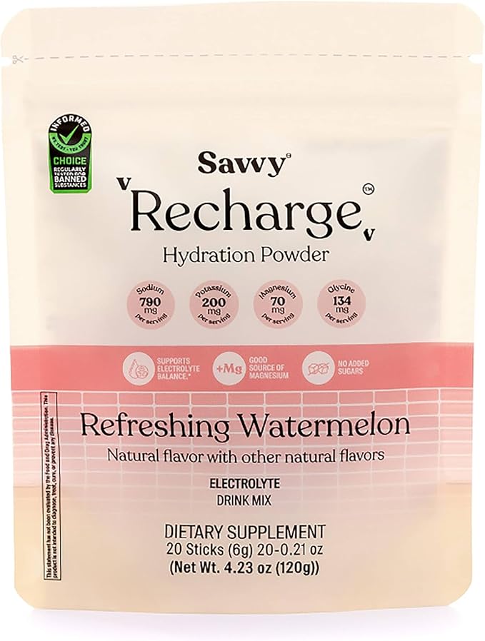 SAVVY Bone Broth Power Vanilla Protein Powder 22g Protein 12g Collagen &amp Recharge Electrolyte Powder Sugar Free Hydration Drink with Sodium Magnesium Potassium Glycine Watermelon Flavor
