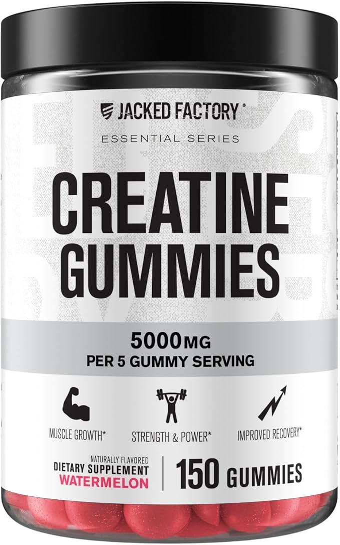 Jacked Factory Creatine Monohydrate Gummies 5g Daily Dose - Creatine Gummy for Men and Women Vegan-Friendly Travel-Friendly Third-Party Tested - 150 Gummies Blue Raspberry &amp Watermelon