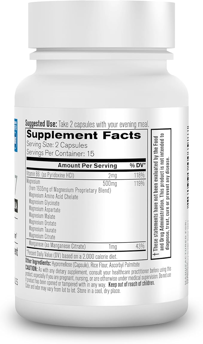 Organixx Magnesium Supplement Natural Magnesium Capsules for Sleep Support Muscle Recovery with Vitamin B6 and Manganese Citrate and Glycinate High Absorption Vegan Non GMO (30 Count)