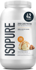 Isopure Zero Carb 100% Pure Whey Isolate Protein Powder Gluten Free With Vitamins Vanilla Salted Caramel 25g Protein Per Serving 3 Lbs 42 Servings (Packaging May Vary)