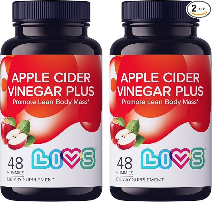 LIVS Apple Cider Vinegar Plus Gummies with Turmeric &amp Ginger | Organic ACV Gummies – Vegan Gluten-Free &amp Non-GMO – 120 Count