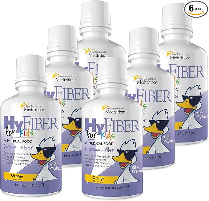 Medtrition HyFiber Liquid Fiber for Kids in Only One Tablespoon Supports Regularity and Softer Stools FOS Prebiotics for Gut Health 6 Grams of Fiber 32 Servings per Bottle (6 Bottles)